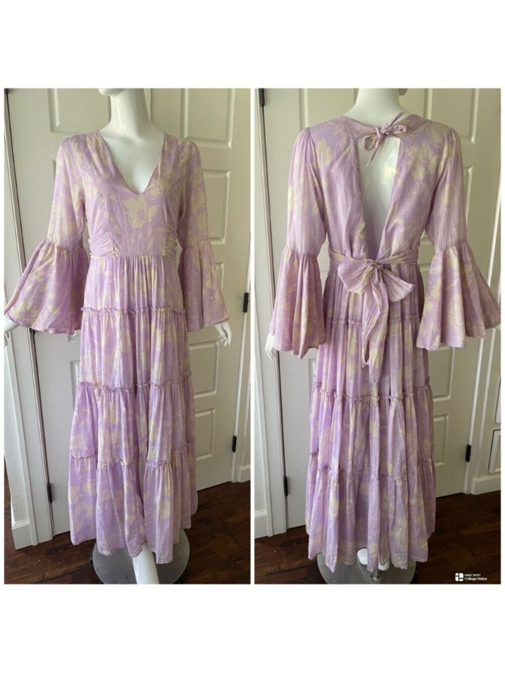 Free People Carmen Tie Back Maxi Dress Violet Size M Boho Chic Romantic Cottage